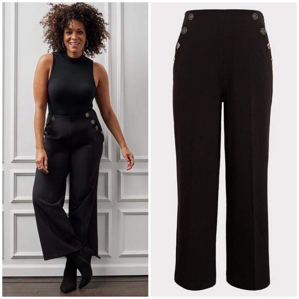 High-Rise Wide Leg Sailor Pants in Black